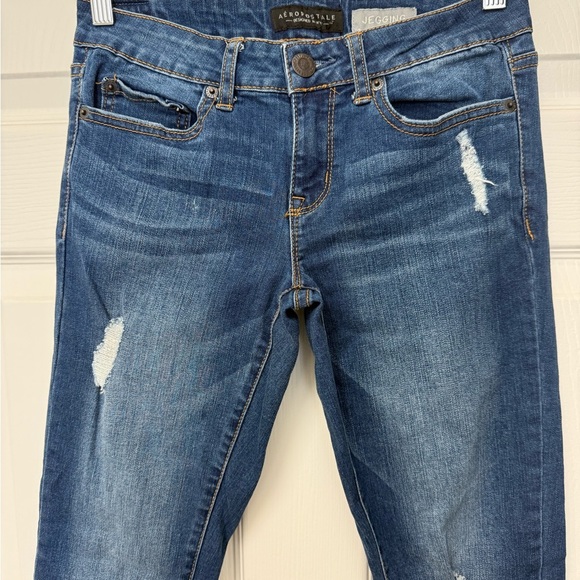 Aeropostale Women’s Blue Skinny Distressed Jegging Jeans Size 2 - Picture 2 of 12